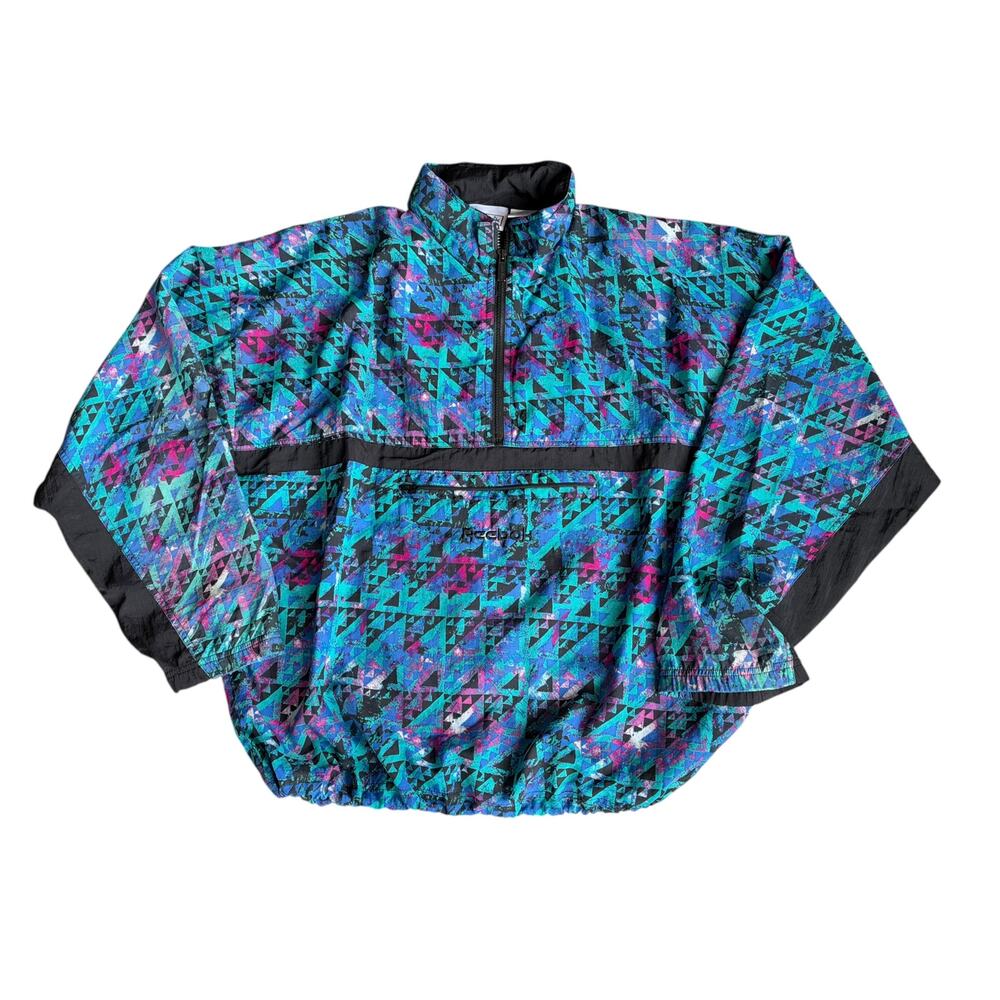 Vintage Reebok Abstract Windbreaker Purple Teal Jacket Mens Large